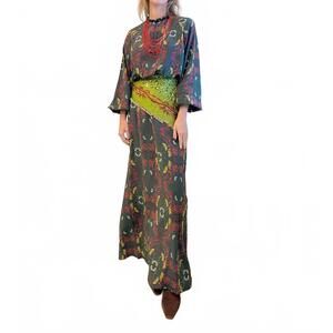 NEW FRANCO FERRARI trapezio long silk dress in green floral